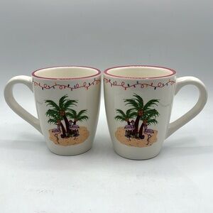 Deck The Palms Flamingo Christmas Mugs Set of 2